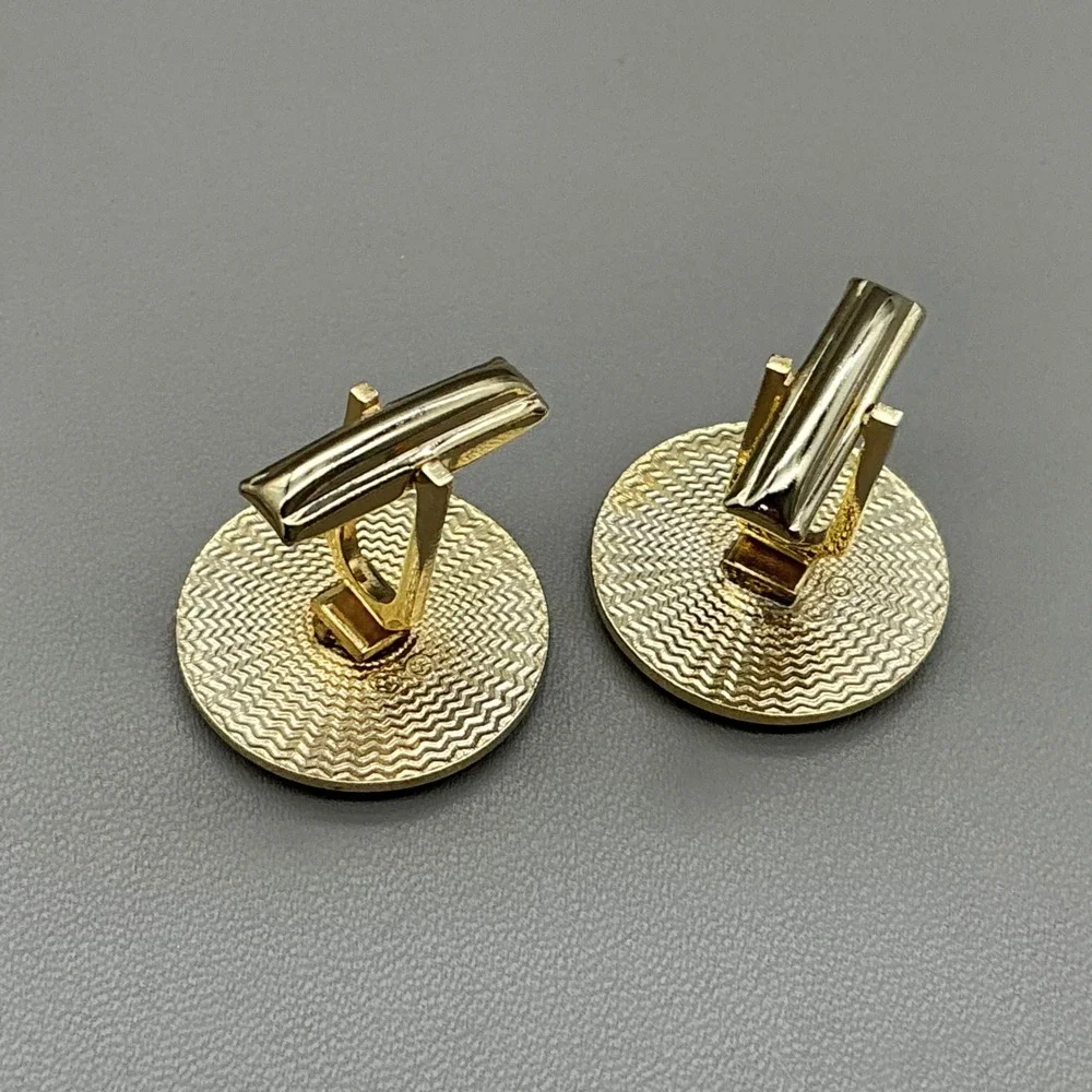 VVintage Gold Tone Round Cufflinks Geometric Modernist Abstract Men's Jewelry